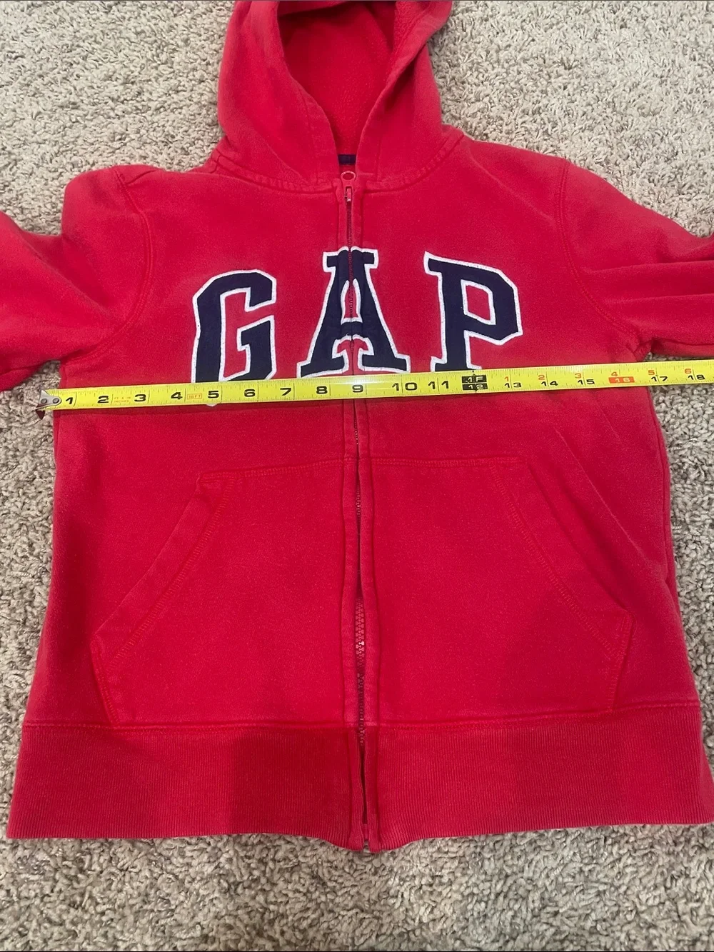 GAP Kids Red Hooded Zip-Up Sweatshirt with Navy Logo